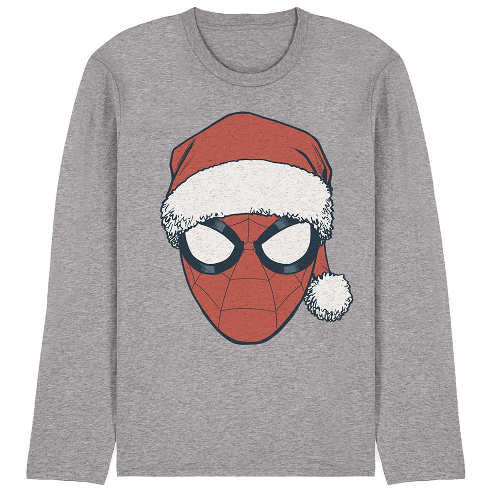 Spider-Man Unisex Adult Santa Hat Heather Long-Sleeved Christmas T-Shirt