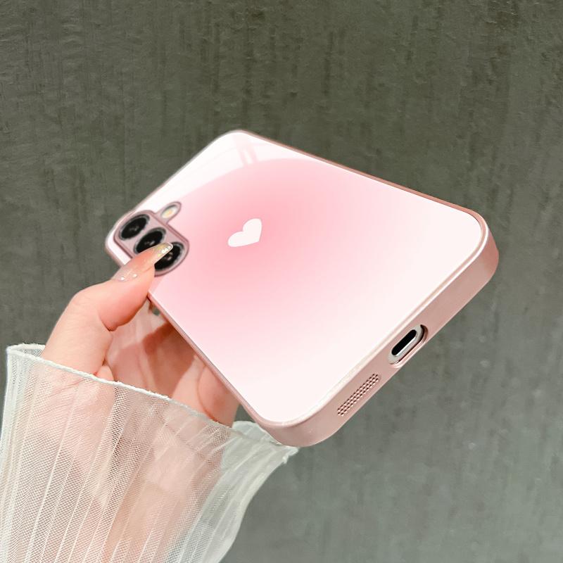 Gradient white heart-shaped pattern glass phone case for Samsung Galaxy S26 S25 S24 S23 S22 S21 S20 fe/plus/Ultra anti drop