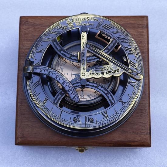

Brass Sundial Compass 13 cm Nautical Decor with Handmade Wooden Box Christmas Wedding Anniversary Birthday New Year Gift