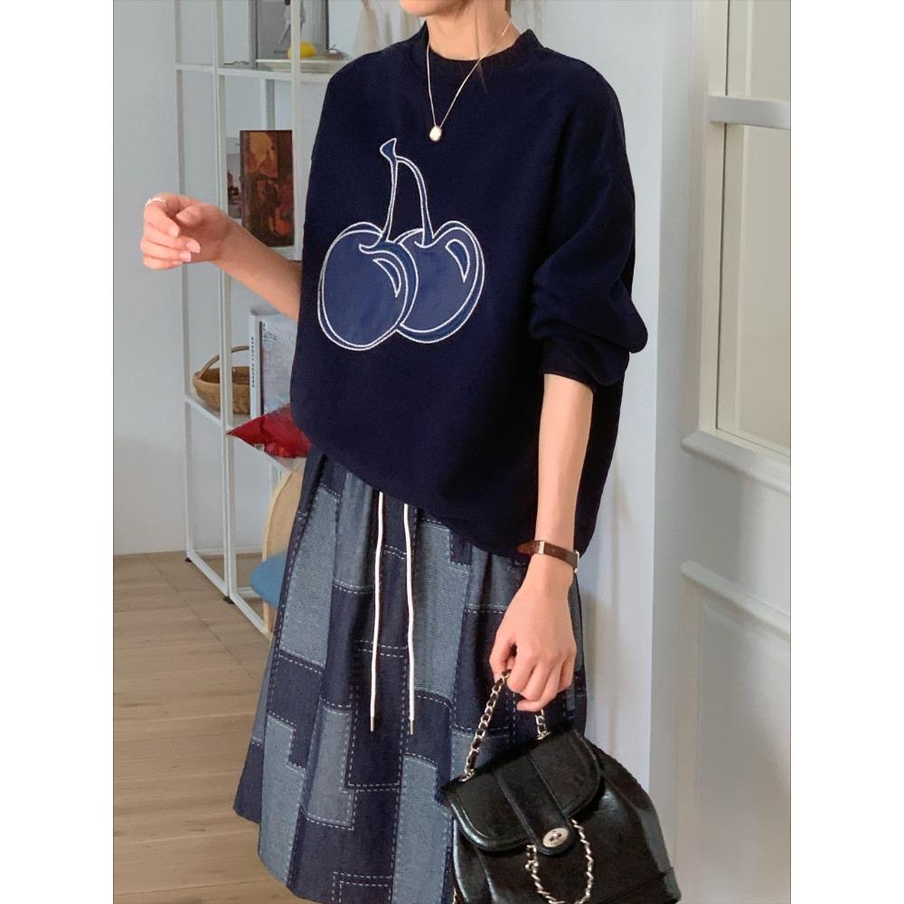 Dimanaf New 2025 Women Embroidery Fruit Hoodies & Sweatshirts Print Full Sleeve Autumn Basic Tops T-Shirt New Pullover