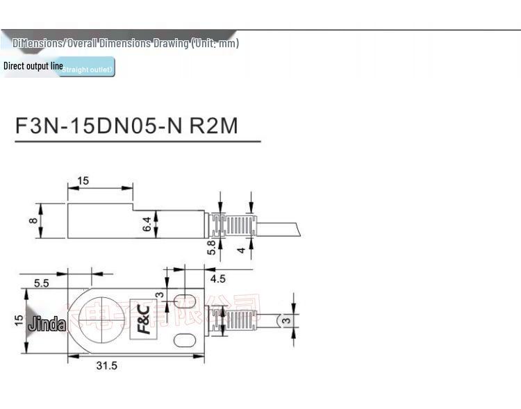 Jiazhun F3N-15DN05-N R2M Proximity Sensor, NPN, Normally Open, Top Sensing