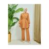 Women's Double Breasted Collar Belted Hijab Crepe Suit
