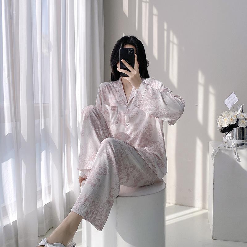 1011 Cotton and Silk Pajamas Women's Long-sleeved Trousers Large-size Two-piece Suit Girl Cute and Sweet New Loungewear