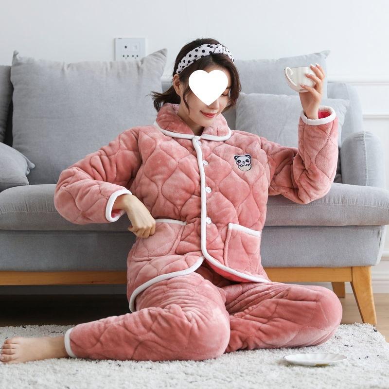 Dámské pyžamo třívrstvé zesílené a roztomilé zimní lze nosit velká velikost teplé polstrované domácí oblečení