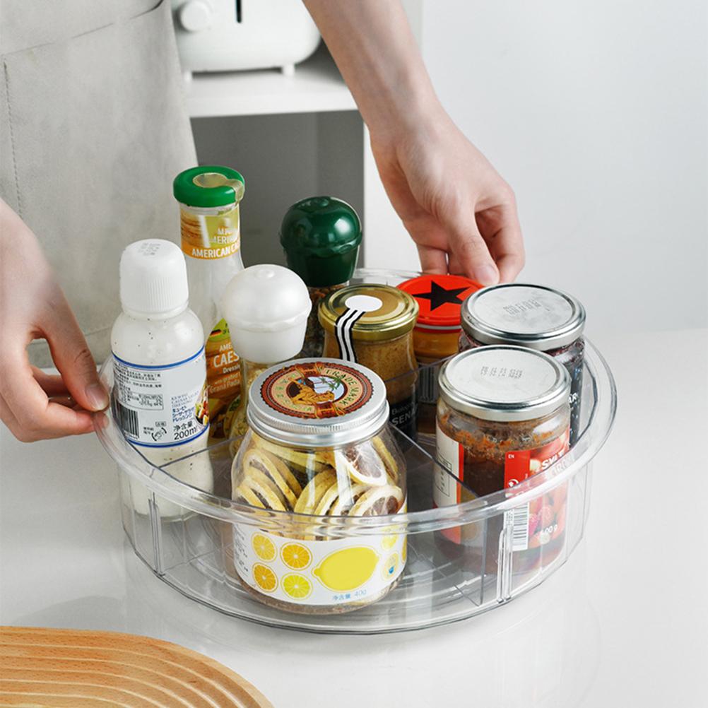 360 Rotating Clear PET Storage Tray Desktop Organizer Fruit Plate Kitchen Spice Rack