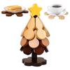 Wooden Coaster Foldable Christmas Tree Design Stand Wooden Trivets Decorative Anti Scald Heat Resistant Table Mat Cup Pad