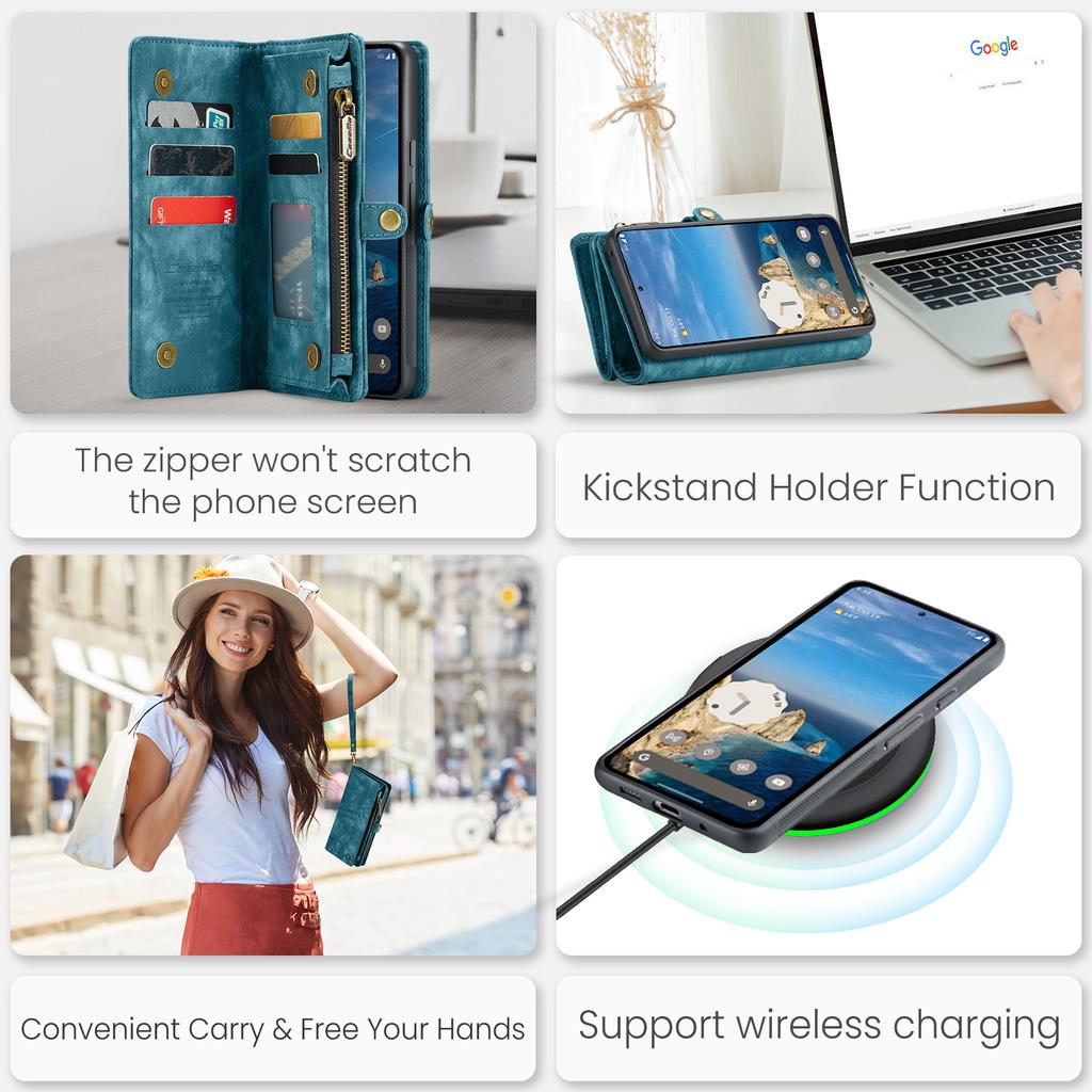 For Google Pixel 9/Pixel 9 Pro Phone Cases CASEME 008 Leather Cover with Detachable Wallet and Strap
