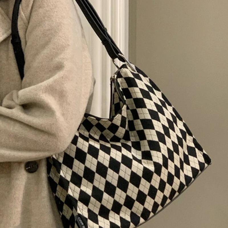 IELGY Высококачественная сумка через плечо в черно-белую клетку с ромбами — фото 3