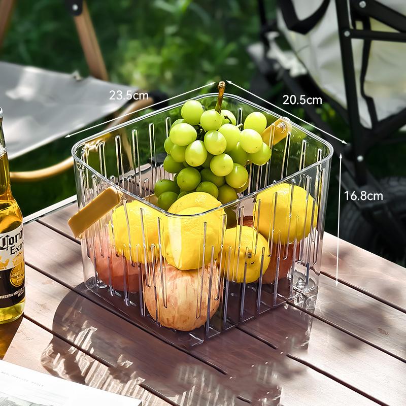 

Lightweight Transparent Carry Basket Stylish Plastic Storage Bin With Wooden Handle For Kitchen Bathroom And Outdoor Activities