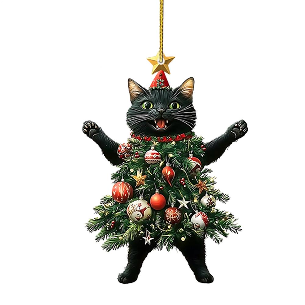 

1PCS Christmas Tree Pendants Cute Cat Hanging Ornaments for Car Backpack Xmas Tree Decorations Party Supplies New Year Gifts чёрный