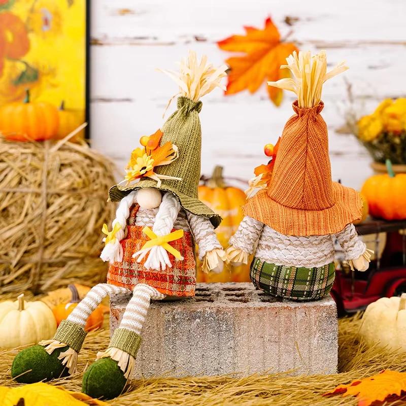 Thanksgiving Decorations Maple Leaf Hanging Boys And Girls Hanging Straw Scarecrow Toys Scarecrow Decorative Gnome Plush Toys
