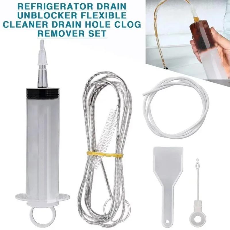 5pcs-set Fridge Dredging Kit Flexible Refrigerator Scrub Brush Reusable Fridge Drain Hole Dredging Remover Cleaning Syringe