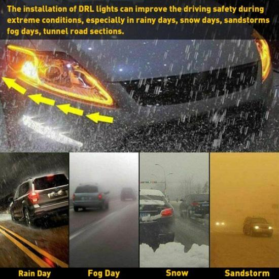 2X 60Cm Flexible Led Amber Turn Signal White Car Drl Daytime Running Strip Light