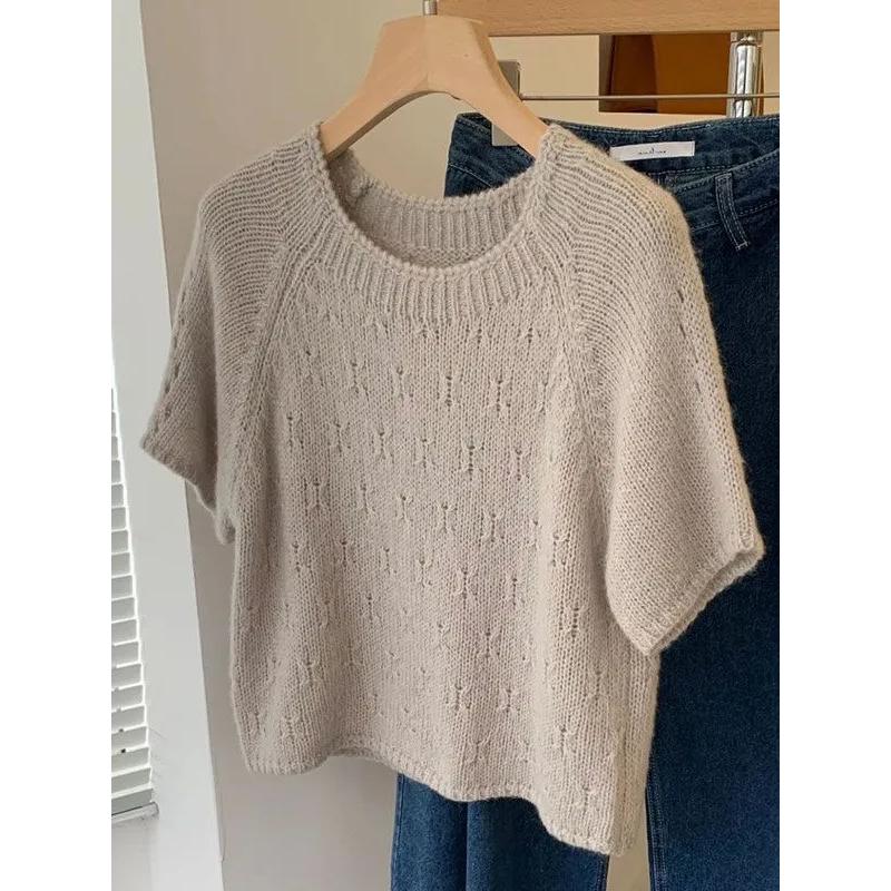 Sommer All-Match Koreanischer Stil Einfach Täglich Kurzärmlig Schick Einzigartig Pendeln Westlicher Stil Gestrickter Pullover Top für Damen