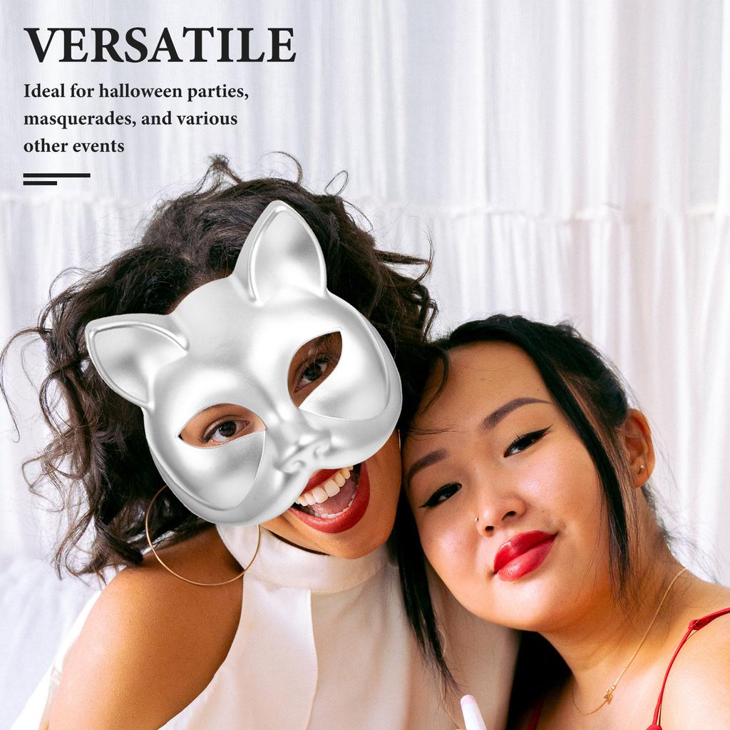 Blank Cat Face Mask Half Plastic Lightweight Paintable Halloween Party Cosplay Masquerade Animal Mask Masks