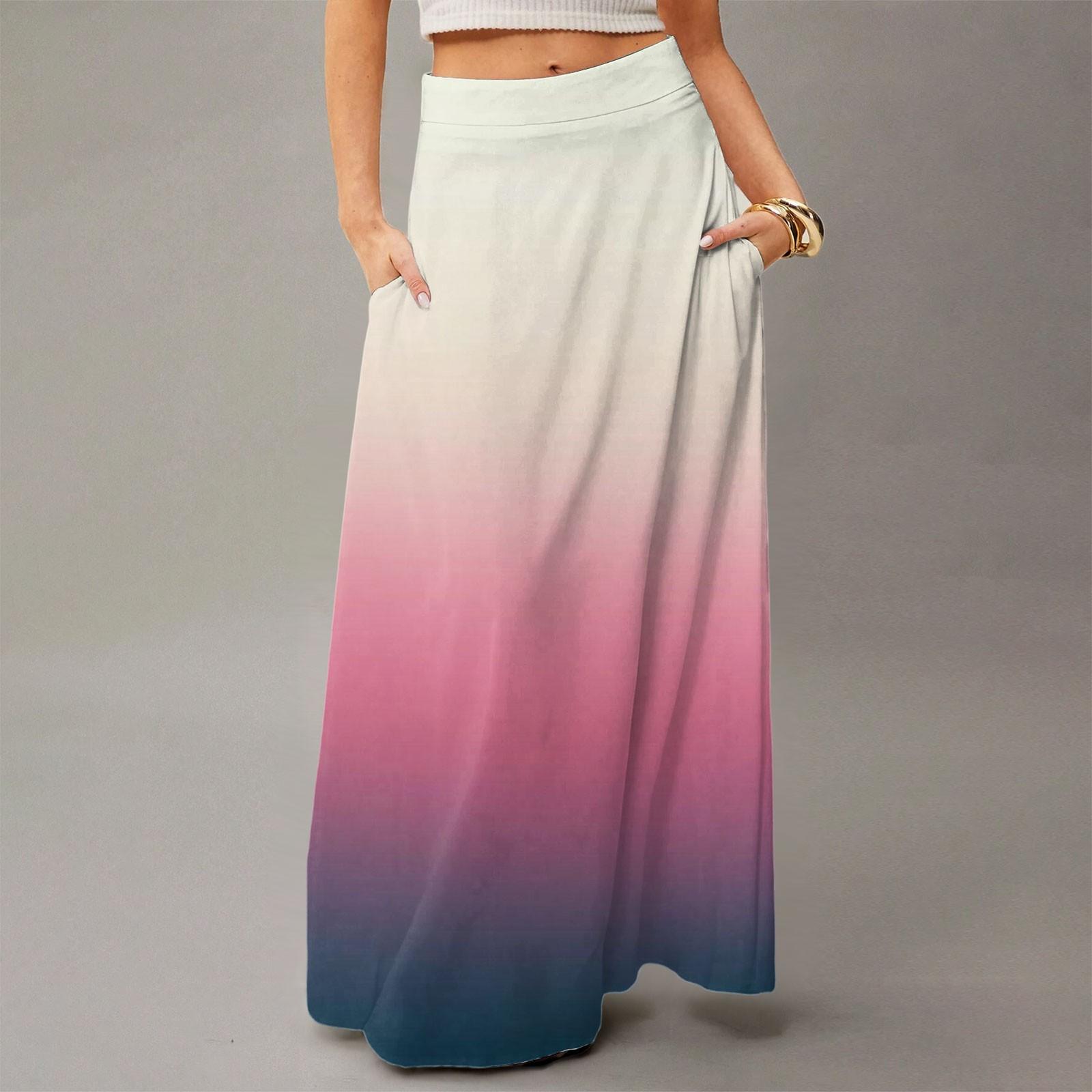 

Женская повседневная складная юбка макси с градиентным принтом, высокой талией, карманом, драпировкой, свободного кроя XL белый