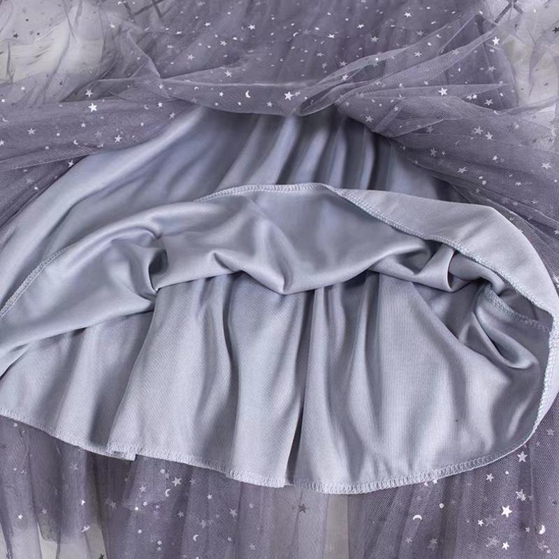 Fusta tutu din plasă cu paiete, cu talie elastică strălucitoare, din tul lung, fustă în formă de A