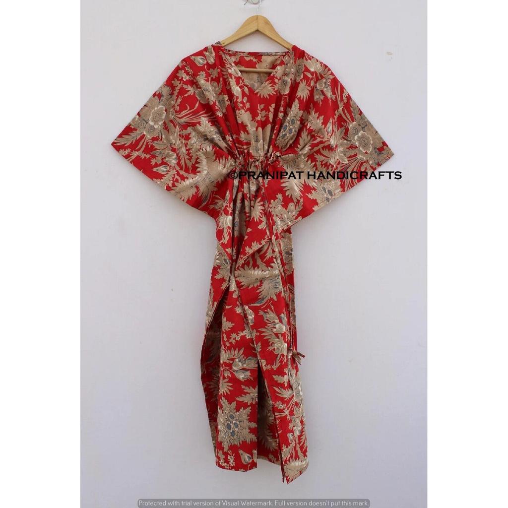 Rochie de dormit din bumbac de vară hippie pentru femei, cu imprimeu floral, rochie maxi lungă roșie caftan CKFTN-SCRN-FULL-BUYIT-130