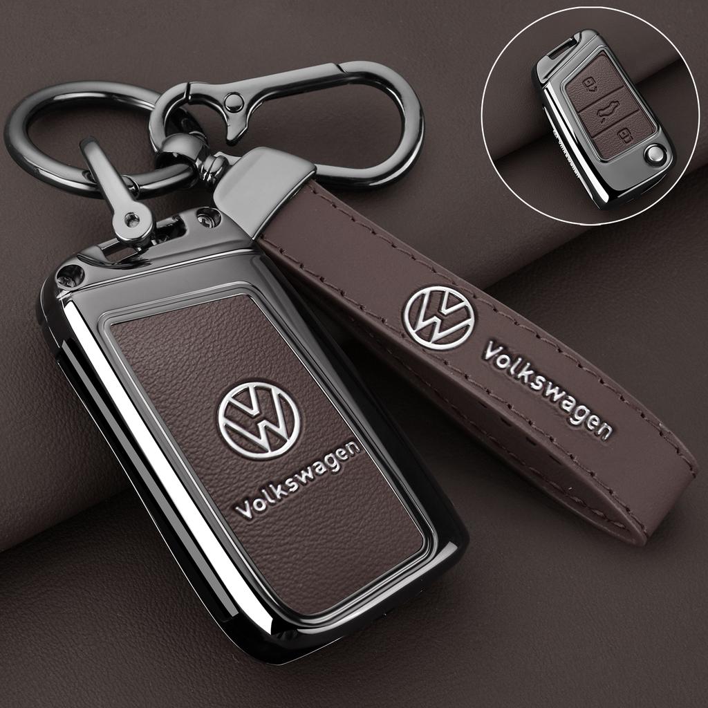 For VW Zinc Alloy Leather Car Key Case Protection Cover Shell Fob for VW Volkswagen Golf 7 MK7 Tiguan MK2 T-roc T-cross Access