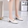 Small Leather Shoes Women's Spring New Cow Patent Leather Metal Buckle Rhinestone Middle Heel Single Shoes Shallow Mouth Four-season Shoes