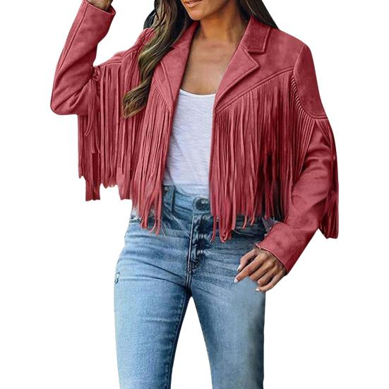 

Женское пальто с отложным воротником, длинная бахрома, однотонный кардиган с длинными рукавами, свободный XL красный