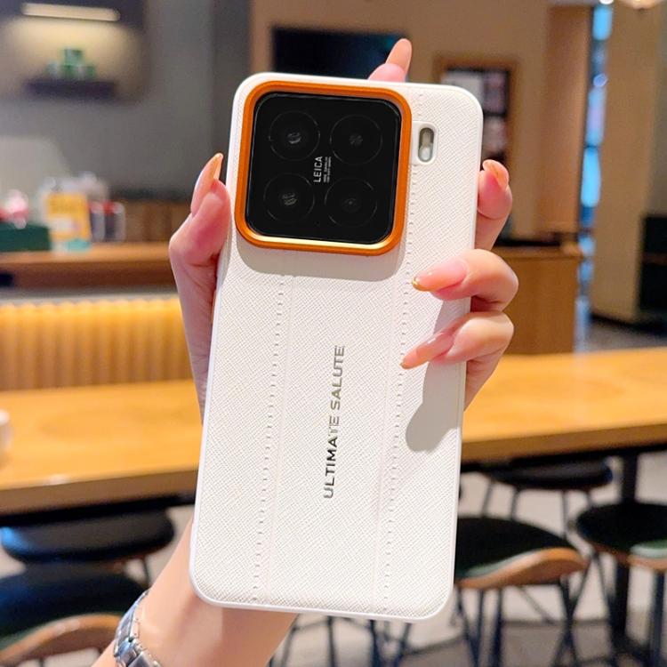 Metal Camera Lens Frame Buttons Vegan Leather Phone Case For Xiaomi 14 Ultra, Shockproof Protective Cover