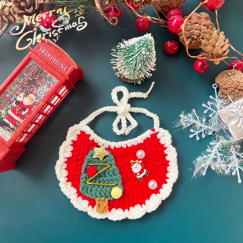 Hand-Knitted Wool Christmas Pet Snood Collar for Cats and Small Dogs