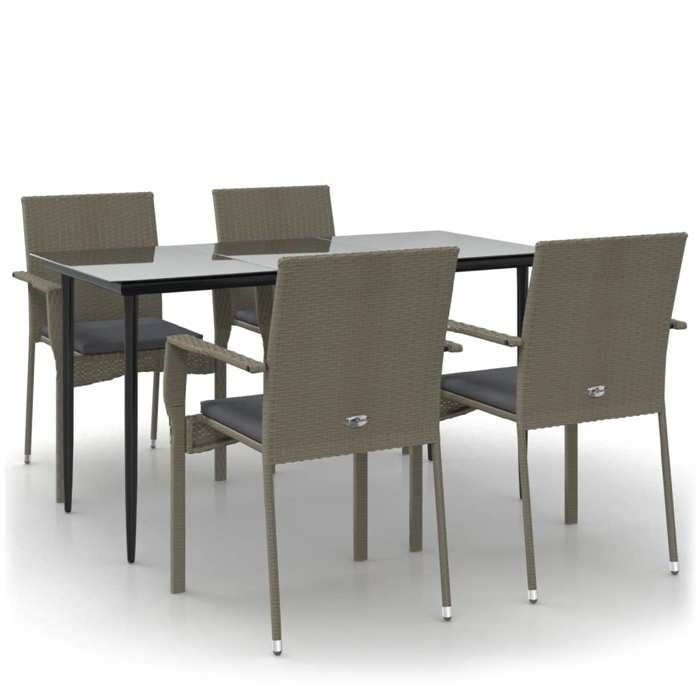 VidaXL Garden Dining Furniture and Cushions 5 Pcs Black and Grey 3185127