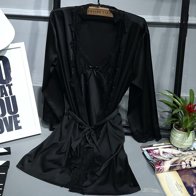 New Lace Silk Women's Two-Piece Nightgown & Robe Set – Long Sleeve, Sexy Summer Pajamas