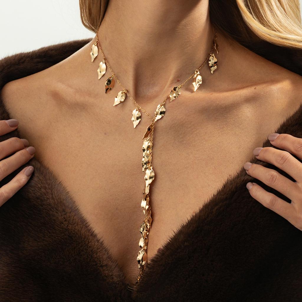 SHIXIN Sexy Leaves Tassel Long Pendent Necklace for Women Vintage Adjustable Y-Shaped Sweater Chain Party Jewelry Accessories