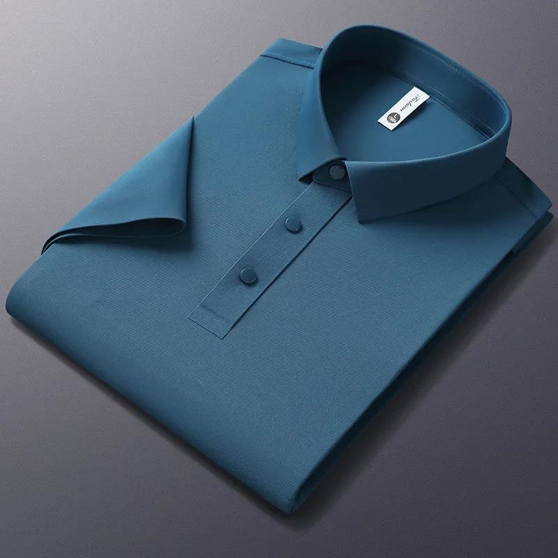 Short Sleeve T-Shirt Men'S Business Lapel Polo Shirt Solid Color Casual Half Sleeve T-Shirt Men'S