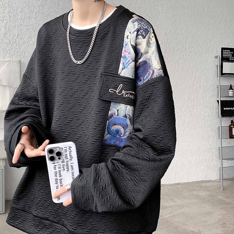 Velvet Sweatshirt for Men In Autumn and Winter New Loose Sweatshirt Men's Coat New Year Couple Versatile Round Neck Men's Top