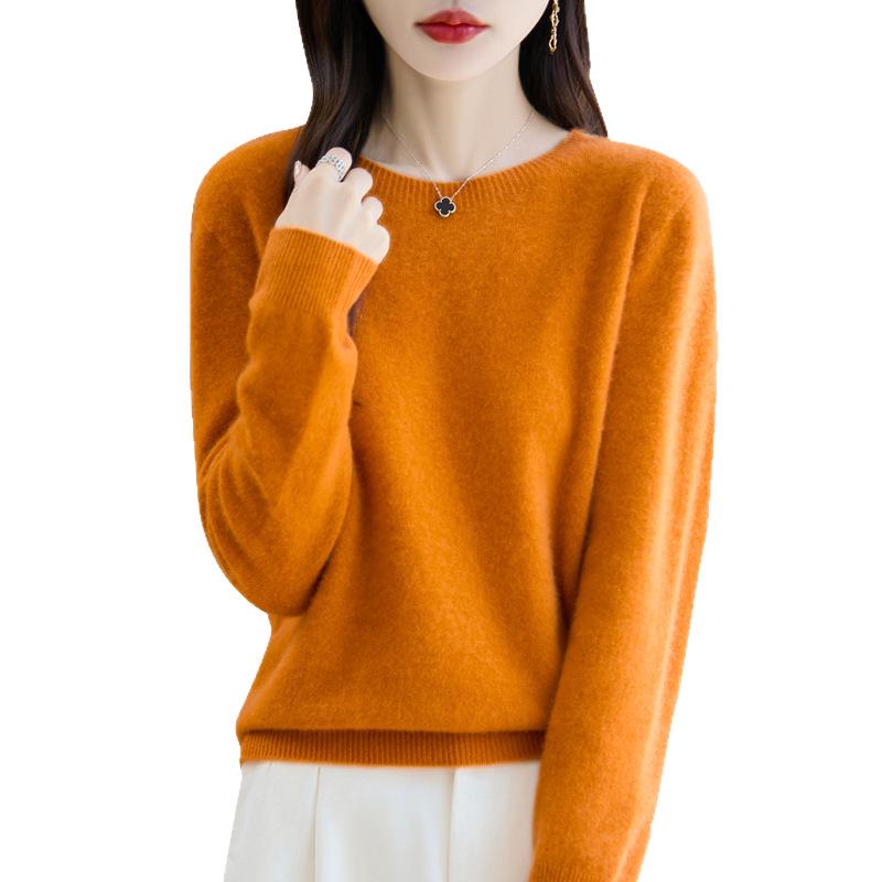 Herbst/Winter 2025 Damen 100% Wolle Nahtloser Rundhals Pullover