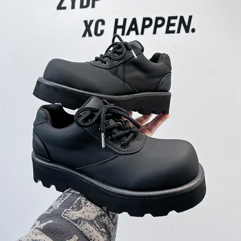 2024 Carbon Black Derby Shoes Men's Height Commuter Big Head Shoes British Style Round Head Platform Retro Leather Shoes 60706-A