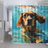 Funny Diving Dog Shower Curtain Nautical Ocean Animal Beach Swimming Cartoon Dogs Pet Lover Underwater Sea Watercolor Boys Girls