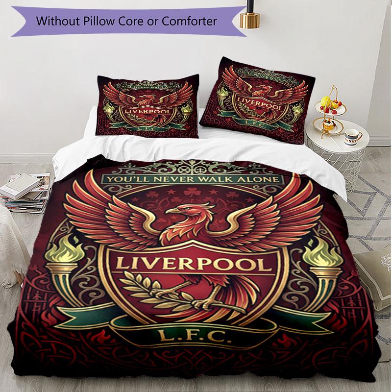 Zestaw 3 poszewek na kołdrę (1*Poszwa na kołdrę + 2*Poszewka na poduszkę, bez rdzenia), Miękki zestaw pościeli na wszystkie pory roku z nadrukiem Liverpool Football Club, Dekoracja sypialni domowej, Prezent