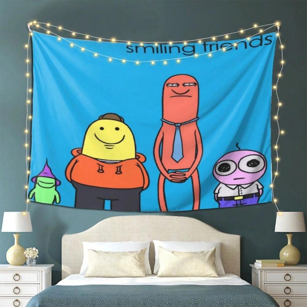 1pc Funny Smiling Friends Wall Hanging Polyester 2D Flat Print for Bedroom  Game Room Adult Swim Aesthetic Gift for Comedy