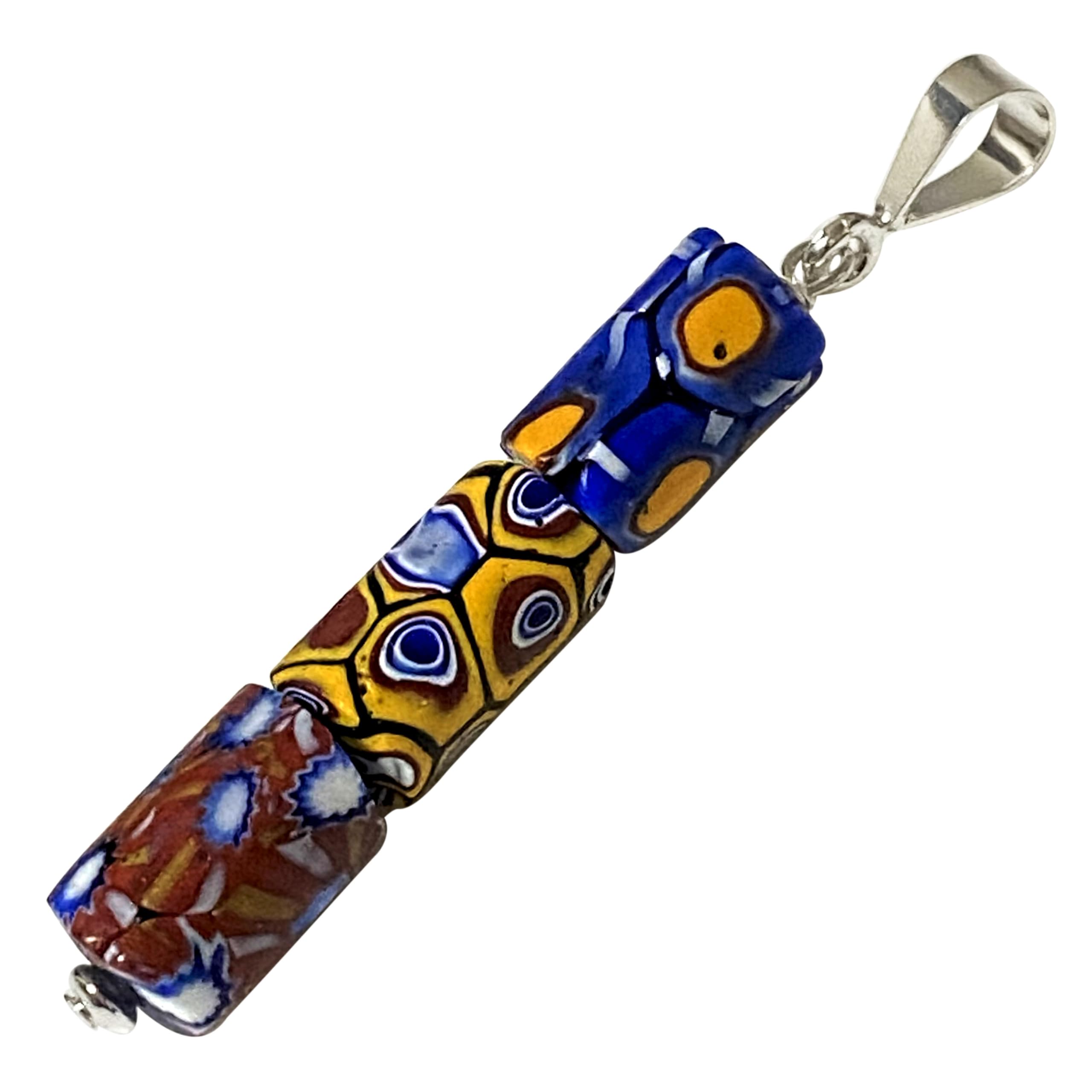 

Venetian Lampwork Beads, 3 Strands, Millefiori Antique Beads, SILVER925 Pendant Top, Venetian Trade Beads, Old European Antiquebeads, Handmade