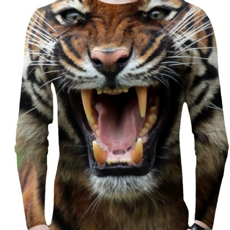 

Мужские футболки унисекс с круглым вырезом и длинным рукавом, повседневные футболки с принтом тигра в цифровом формате, уличный стиль, топ 6XL