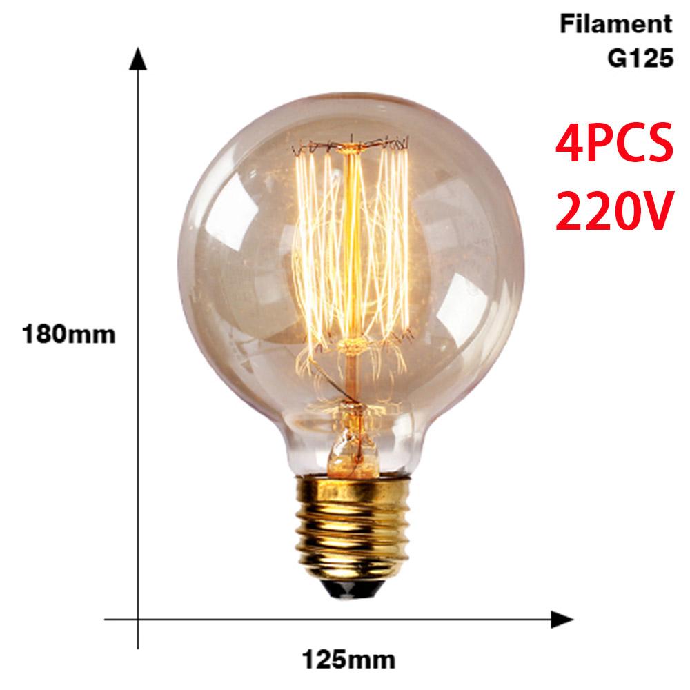 4Pcs Dimmable Retro Edison Light Bulb E27 AC220V 40W Vintage Industrial Decor Filament Bulb Lamps A19 ST64 T10 T45 G80 G95 G125