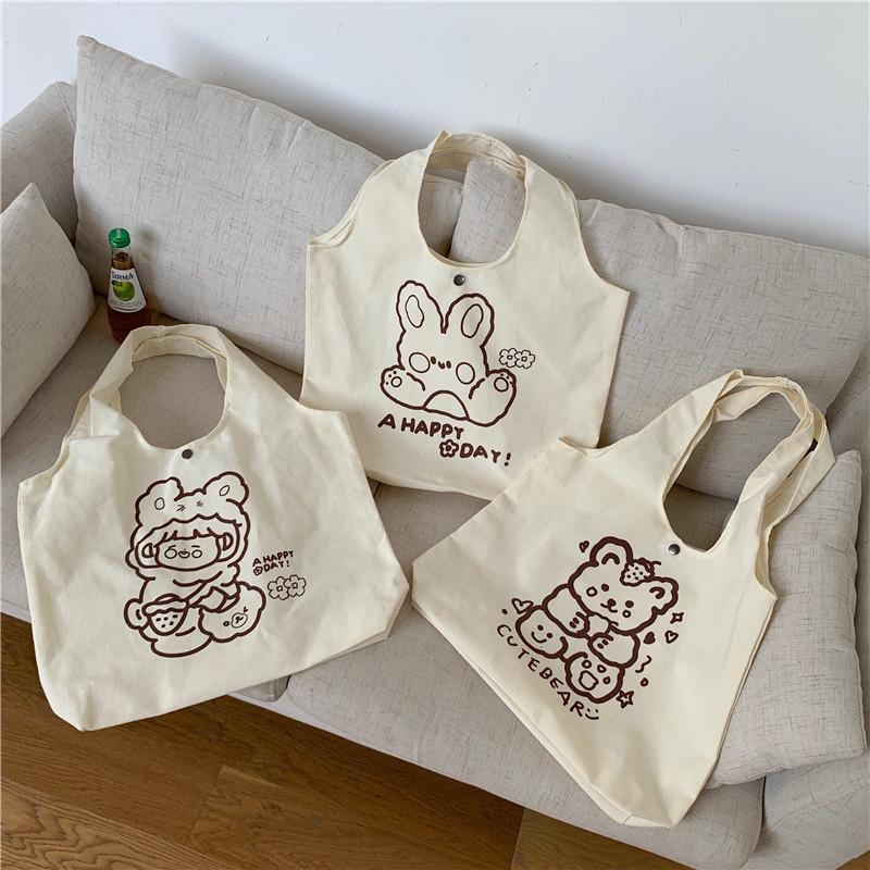 Adorable Korean Cartoon Print Shoulder Bag Stylish Japanese Student Tote Bag