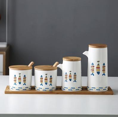 marble Ceramic Gravy Olive Oil Pot set Soy Sauce Vinegar Seasoning Can Oil Bottle Kitchen Cooking Tools Storage Bottles set