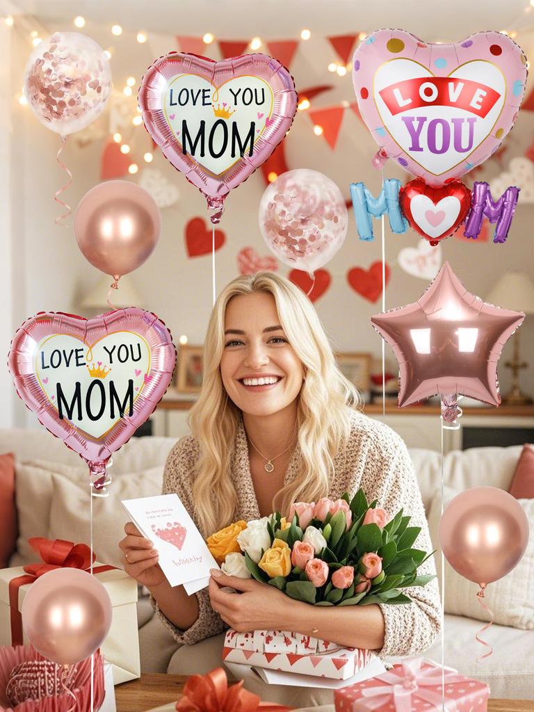 14pcs Mother's Day Balloon Set, Suitable for Mother's Day, Holiday Decorations, A Gift for Mom, The Best Mom.