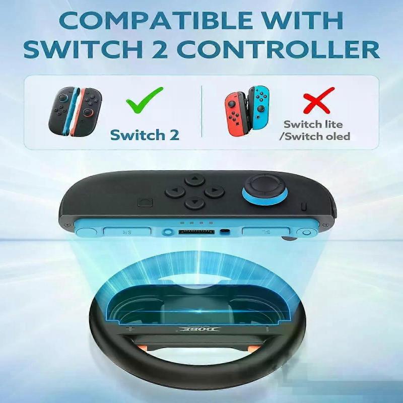 Switch 2 JoyCon Steering Wheel Compatible with NS2 Joycon Controller, Racing Wheels for Switch 2 Mario Kart 8 Deluxe, Universal NS2 Wheel Accessories