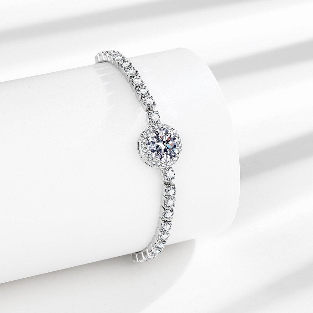 French Romantic 925 Silver Pull-Up 2 Carat Round Bag Zircon Imitation Moissanite Ladies Bracelet Wedding Jewelry