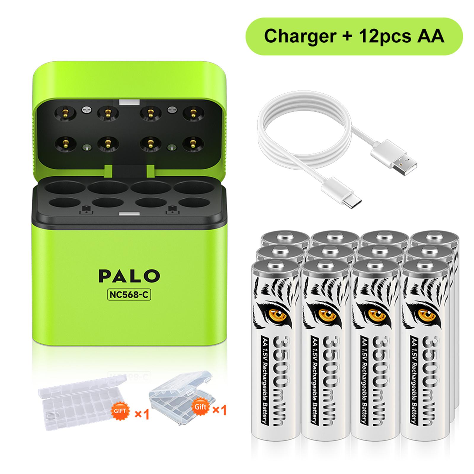 

PALO 1.5V AA 3500мВтч Перезаряжаемая батарея AAA 1300мВтч Литий-ионные аккумуляторы с 8-слотовым быстрым интеллектуальным зарядным устройством 12 AA battery 1charger