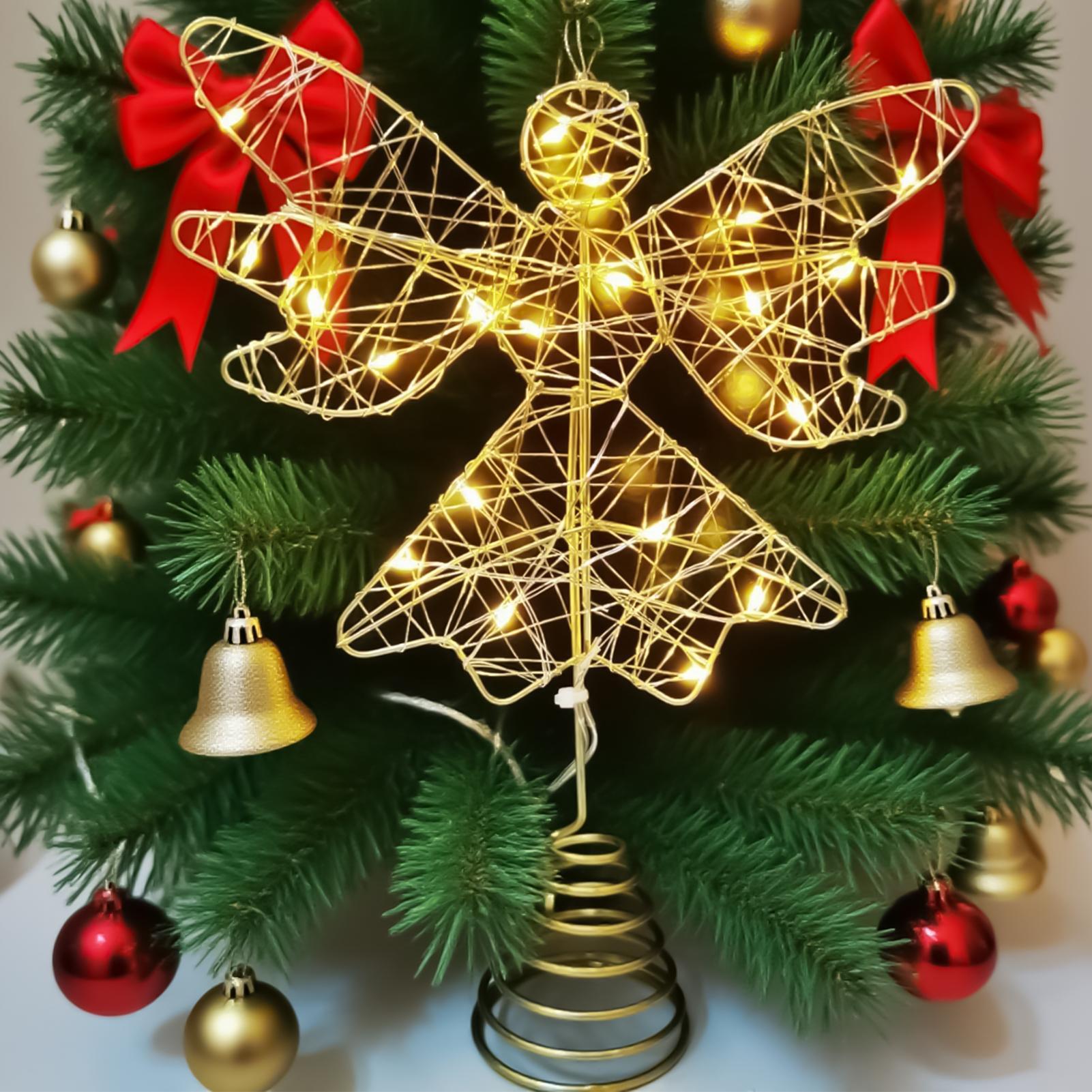 Angel Christmas Tree Topper LED Gold Angel Christmas Tree Decorations Decorative Treetop Figurines for Indoor Living Room CN