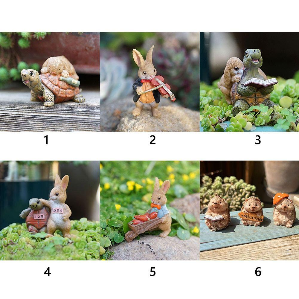 Multicolor Cartoon Rabbit Figurines Micro Landscape Resin Garden Turtle Statue Waterproof Bonsai Ornament Lawn Animal Sculpture