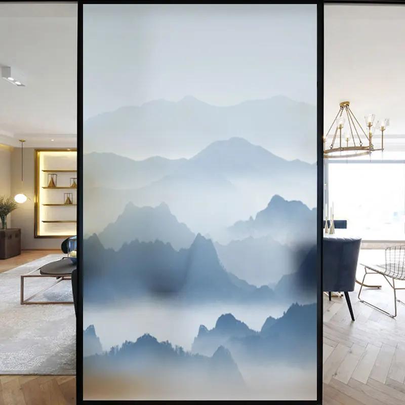 

Static Cling Privacy Windows Film Decorative Chinese Landscape Painting Glass Window Stickers Frosted Window Film (as the picture,40x60cm WxH)