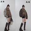 Women Stand Collar Short Workwear Faux Fur Lined Parka Jacket